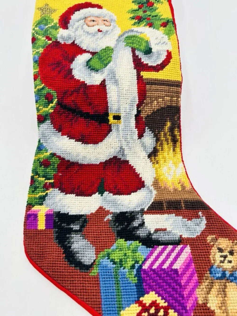 VTG Lillian Vernon Needlepoint Christmas Stocking Santa Gifts W/ Name “Hailey”
